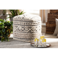 Baxton Studio Cronin-Natural/Ivory-Pouf Cronin Moroccan Inspired Beige and Brown Handwoven Hemp Pouf Ottoman